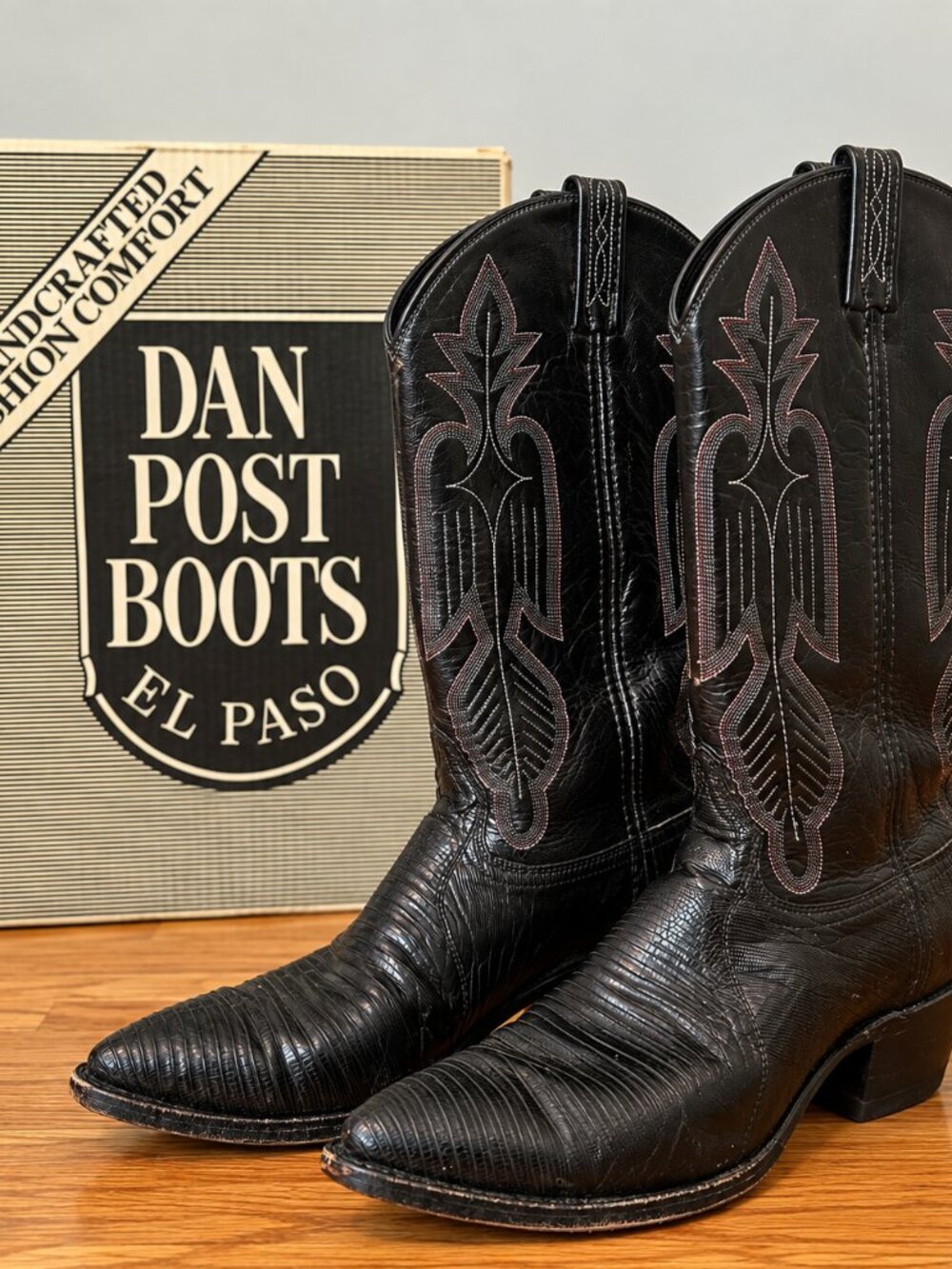 Vintage Dan Post Teju Lizard Exotic Cowboy Boots 9.5M Made in USA